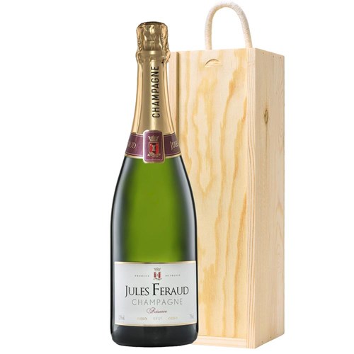 Jules Feraud Brut Champagne 75cl In Pine Wooden Gift Box